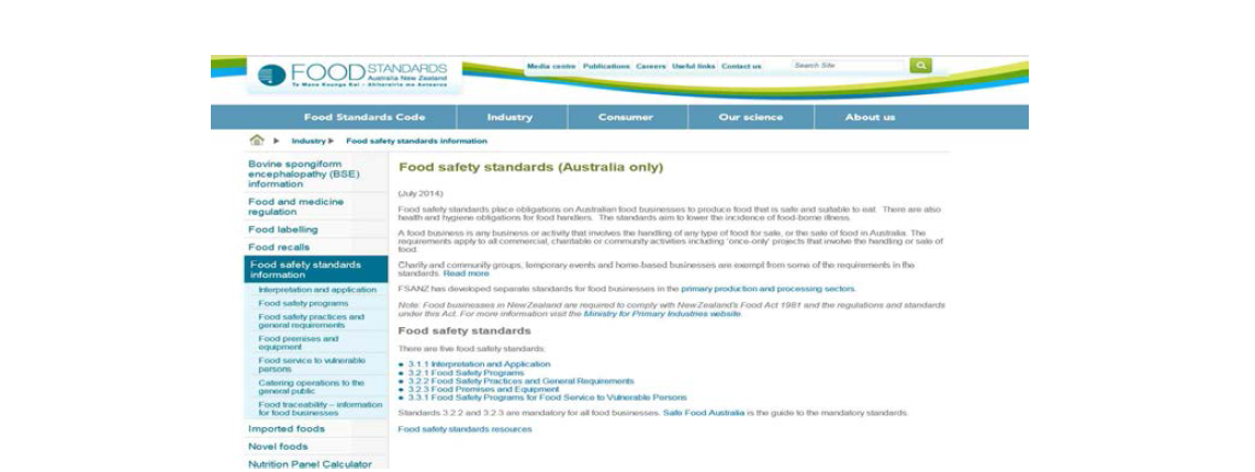 호주 식품위생관리 기관 홈페이지