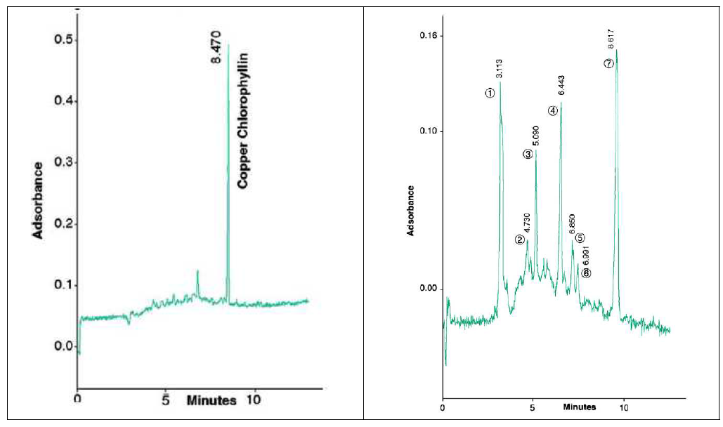 동클로로필의 HPLC 크로마토그램