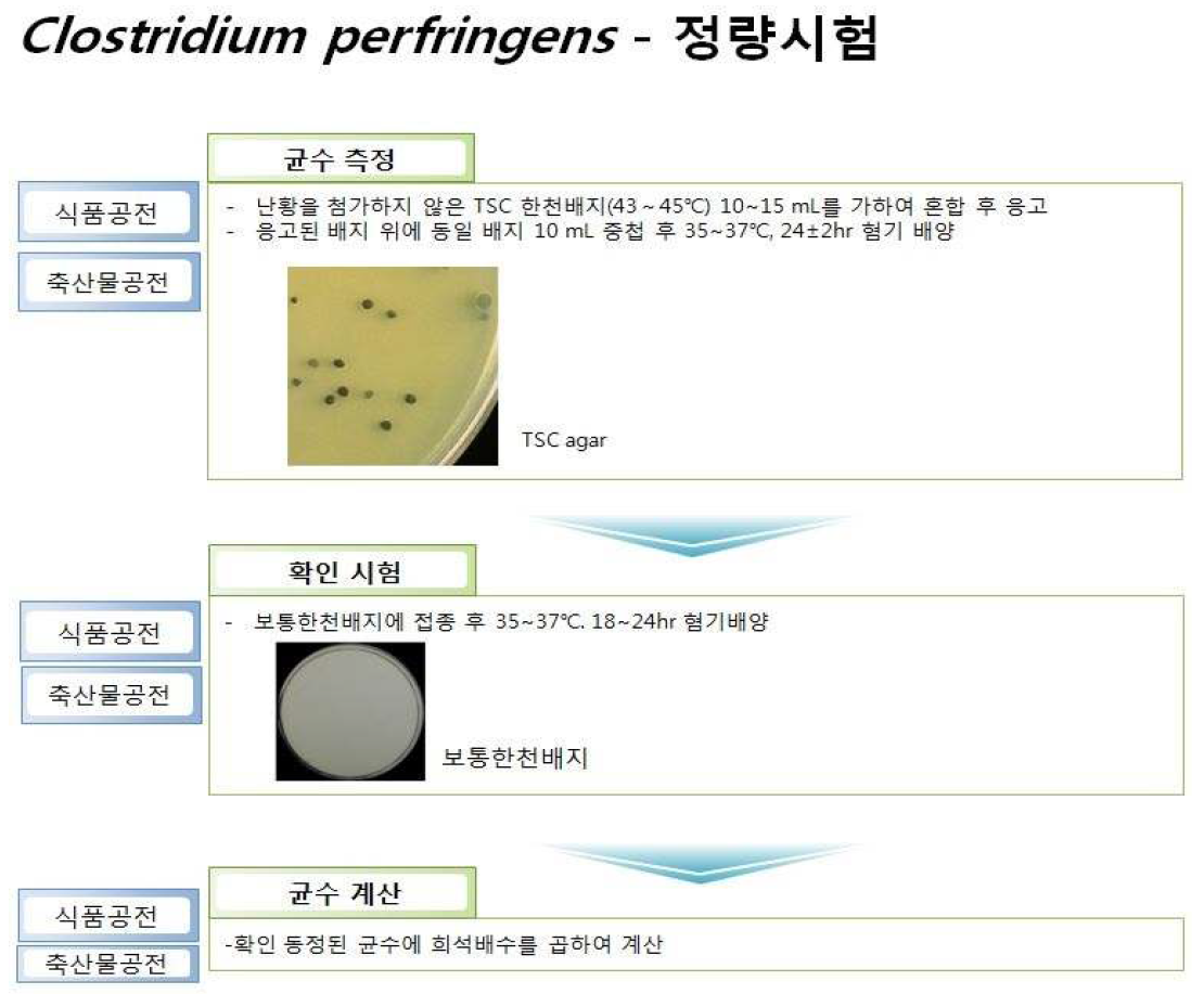 우리나라 공전시험법 중 Clostridium perfringens - 정량시험 시험법 비교