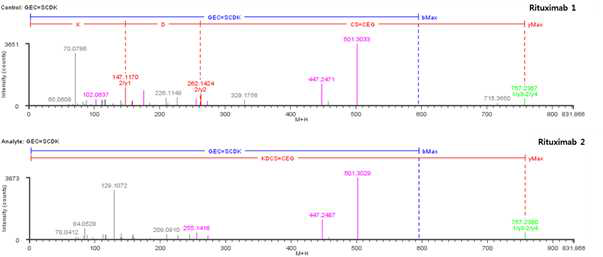 Rituximab 단백질 시료 H:Cys224-L:Cys213 disulfide bond의 확인