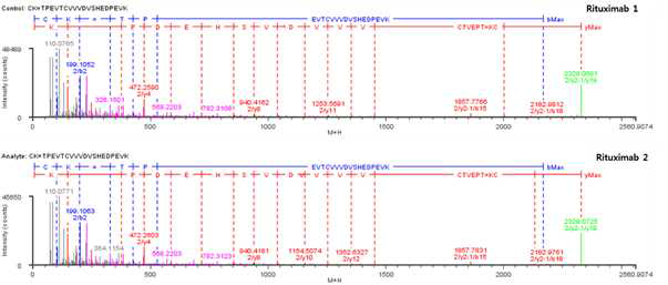 Rituximab 단백질 시료 H:Cys265-H:Cys325 disulfide bond의 확인