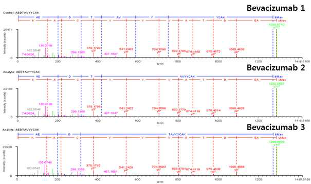 Bevacizumab 단백질 H:T9 (Cys96) peptide의 확인
