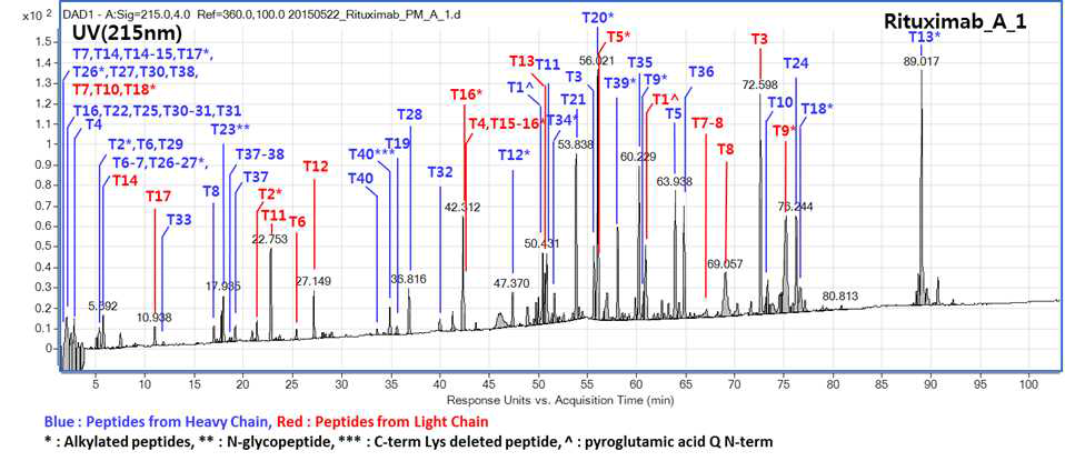 Agilent UPLC/MS를 이용한 Rituximab 단백질의 Peptide map 분석