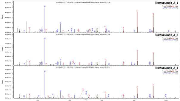 Trastuzumab 단백질 H:T36 (Cys370) peptide의 확인