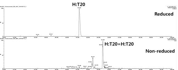 Trastuzumab 시료에서 확인되는 H:T20 peptide (XIC)