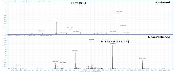 Rituximab 시료에서 확인되는 H:T18 peptide (MS1)