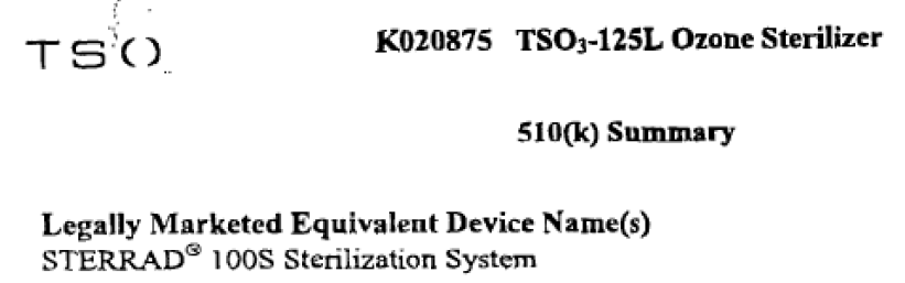 TSO3 510K summary 중 legally marketed equivalent device name