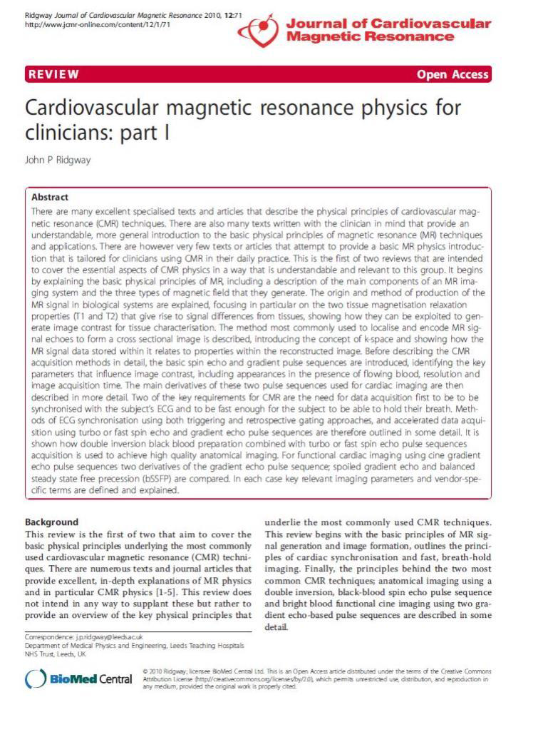 Cardiovascular magnetic resonance physics for clinicians: part Ⅰ