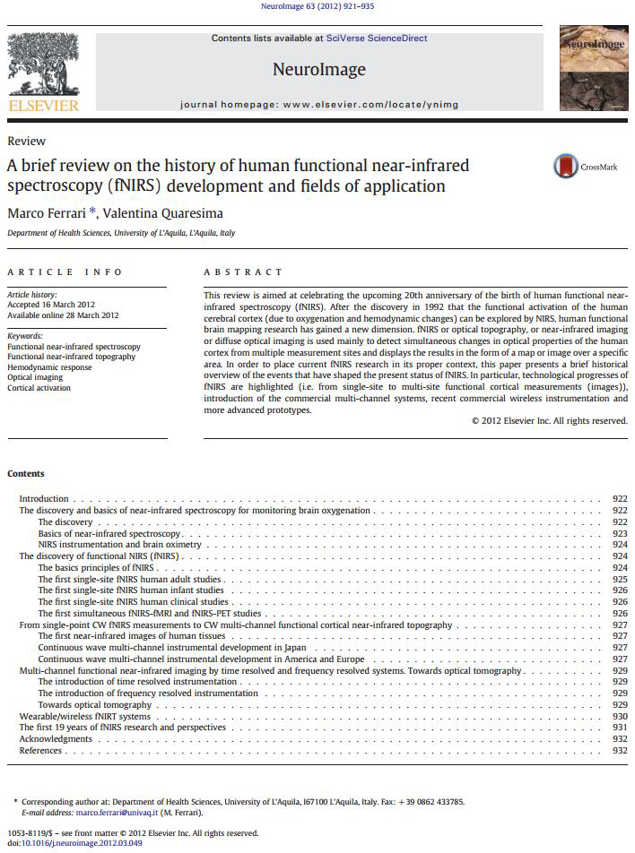 A brief review on the history of human functional near-infrared spectroscopy (fNIRS) development and fields of application[8]