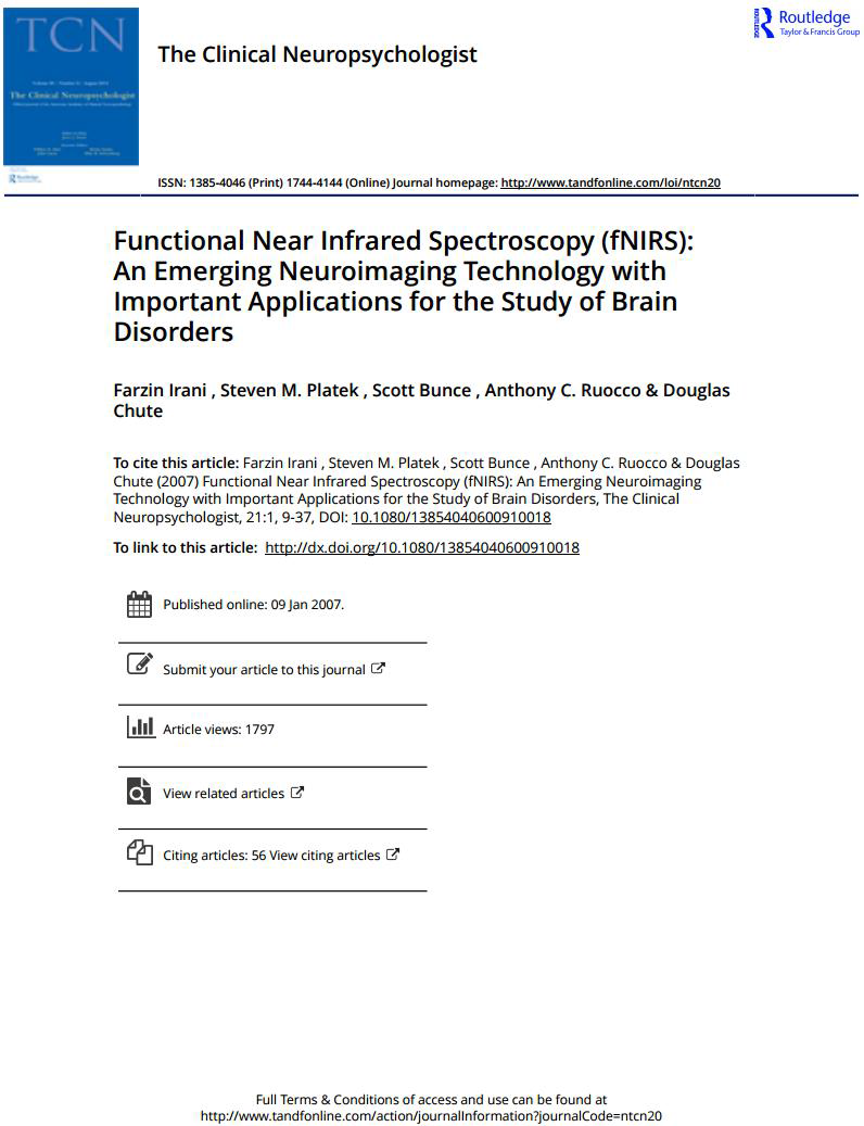 Functional Near Infrared Spectroscopy (fNIRS): An Emerging Neuroimaging Technology with Important Applications for the Study of Brain Disorders