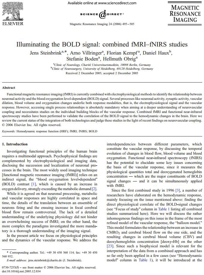 Illuminating the BOLD signal: combined fMRI–fNIRS studies