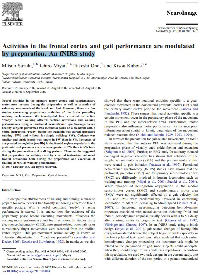 Activities in the frontal cortex and gait performance are modulated by preparation. An fNIRS study
