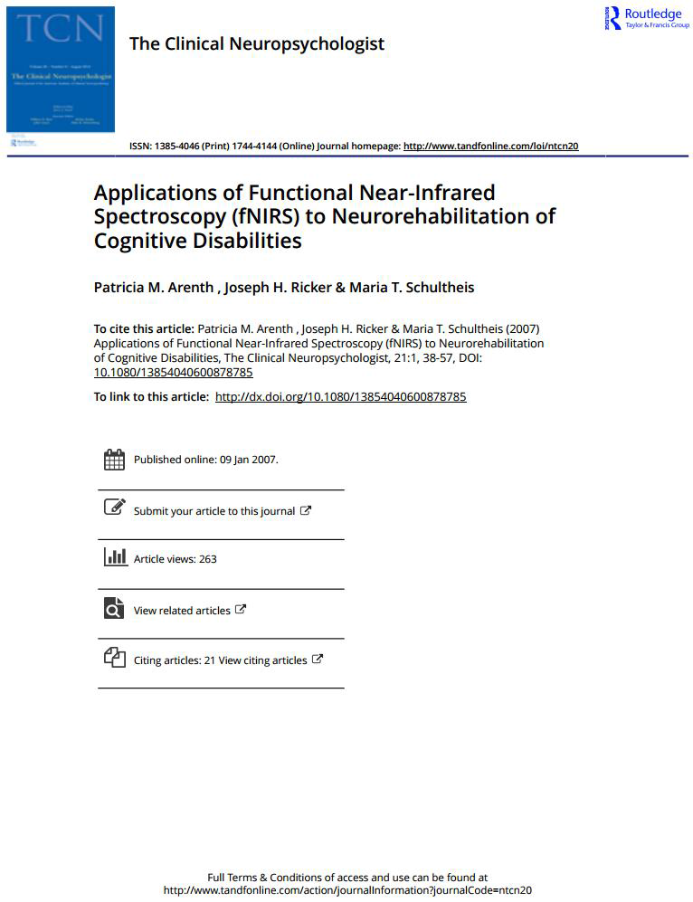 Applications of Functional Near-Infrared Spectroscopy (fNIRS) to Neurorehabilitation of Cognitive Disabilities