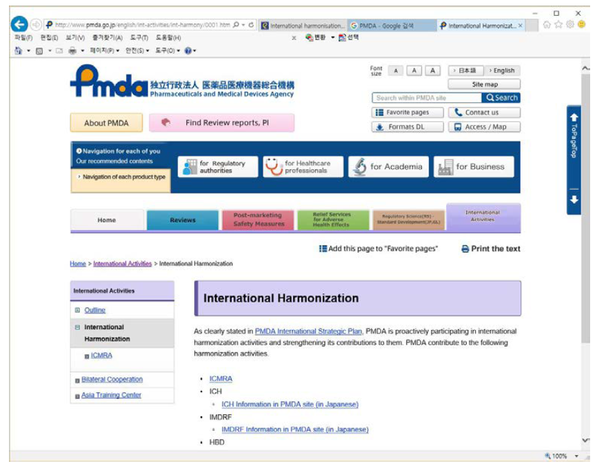 일본약전 국제조화 홈페이지