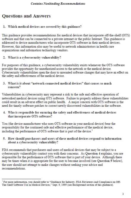 Cybersecurity for Network Medical Devices Containing Off-the-Shelf(OTS) Software