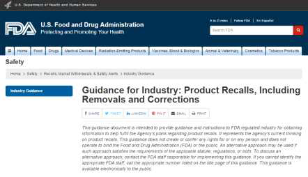 Guidance for Industry: Product Recalls, Including Removals and Corrections