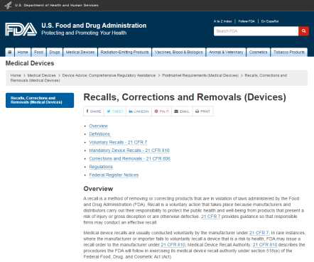 Recalls, Corrections and Removals (Devices)