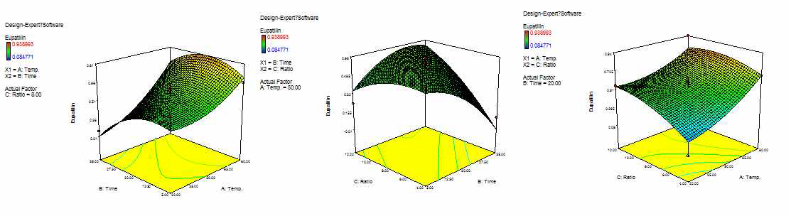 3D response surface plot (Y2, 지표성분 함량 )