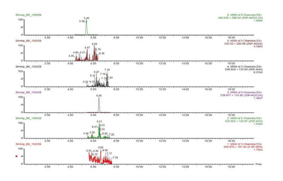 Chromatograms of nitrofurans blank in shrimp sample.