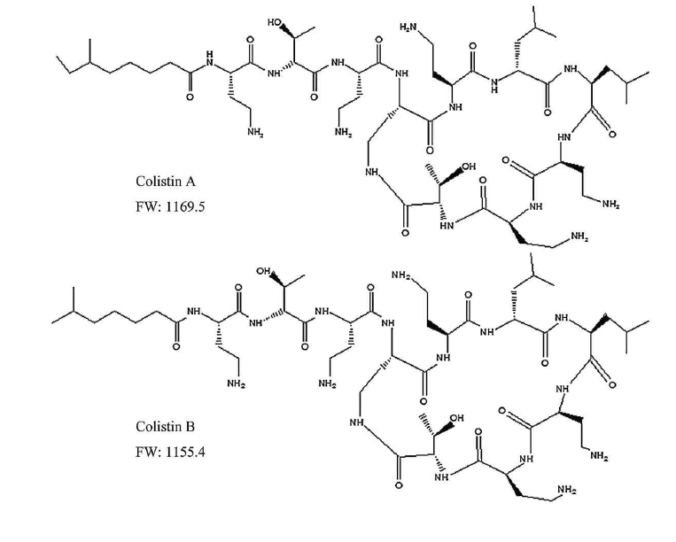 Molecular structures of Colistin(A+B).