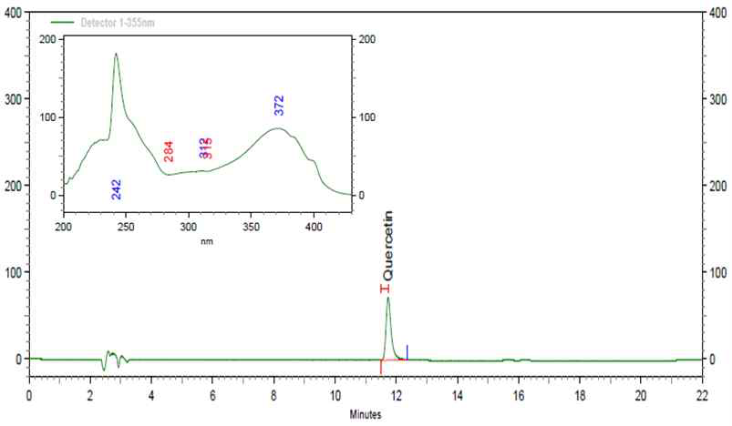 헛개나무추출분말 표준품의 HPLC 크로마토그램