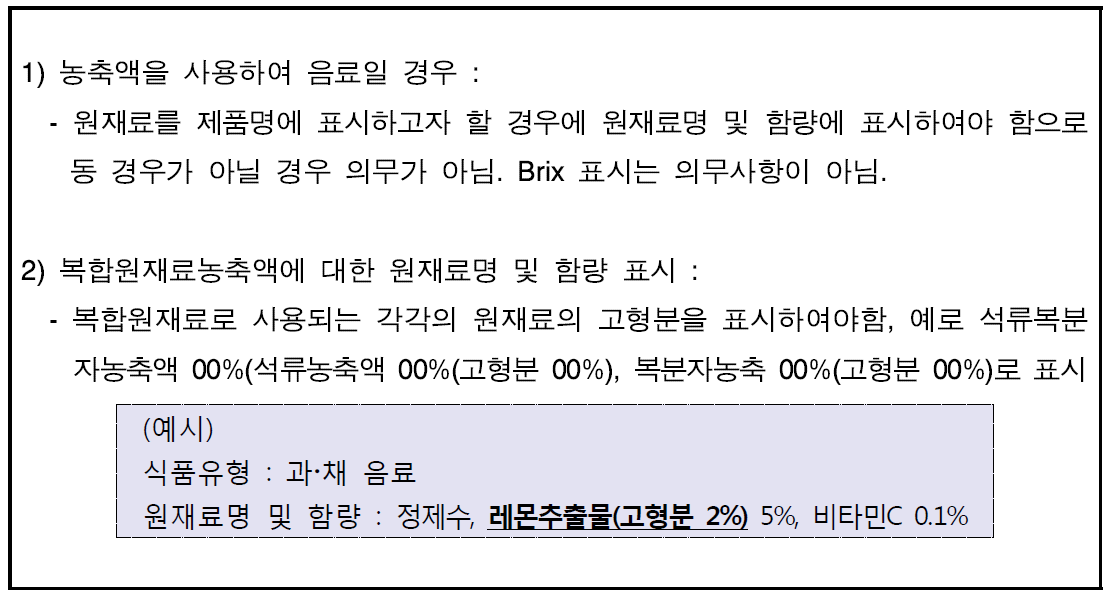 가용성 고형분에 대한 표시 기준