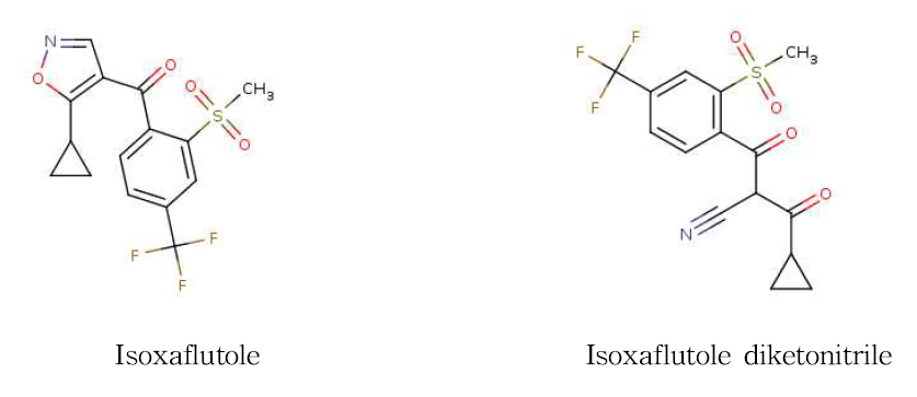 Molecular structures of Isoxaflutole and Isoxaflutole diketonitrile