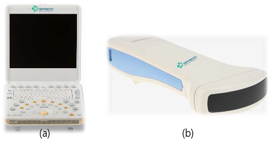휴대용 초음파 진단기기 제품 (a) Lap-top형 제품, (b) Hand-held형 제품