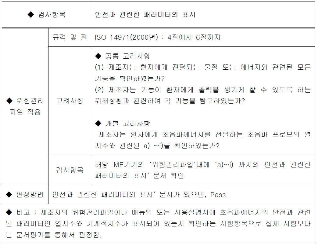 안전과 관련한 파라미터의 표시 검사 표