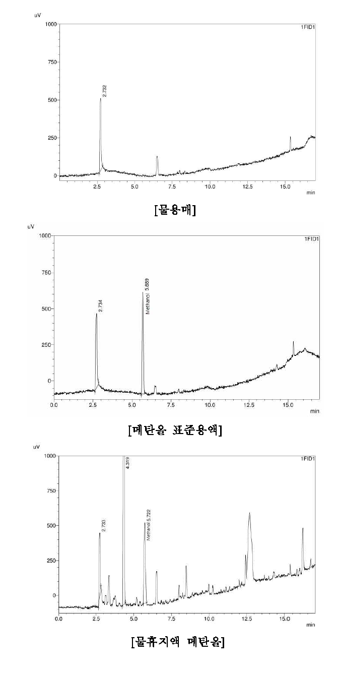 공시험액 및 메탄올 크로마토그램