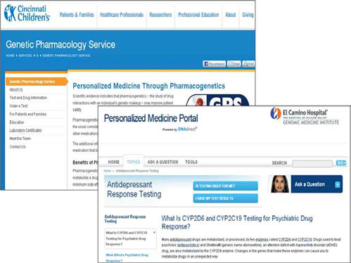 Cincinnati Children’s hospital 과 El Camino Hospital 에서 약물유전체기반 맞춤치료 서비스 예시