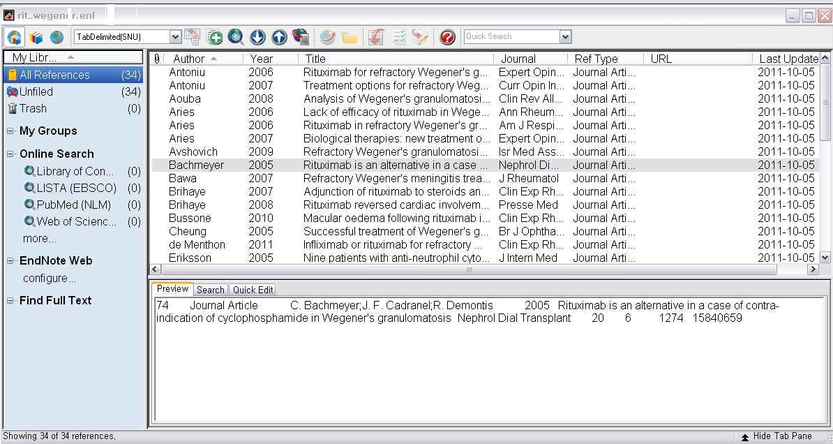 EndNote: 맙테라(rituximab)-wegener 병에 사용 예