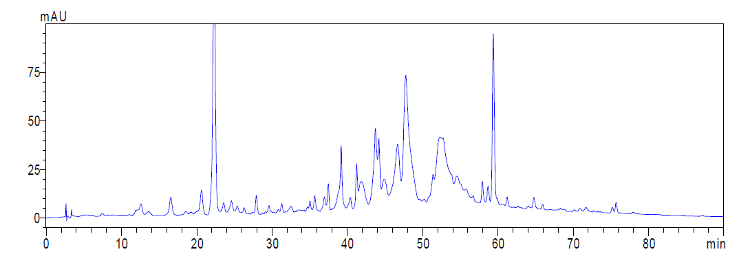 Red cabbage chromatogram: Used 100% methanol and water as mobile phase.