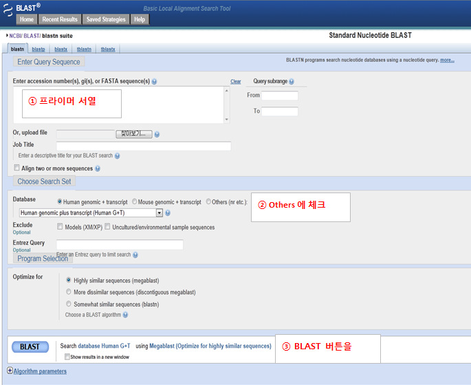 프라이머 특이성 확인을 위한 Blast 프로그램 운영 매뉴얼