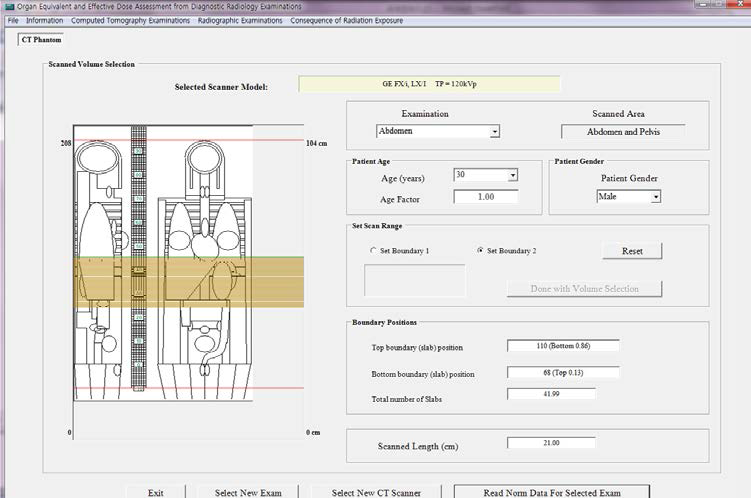 This is the main window for selecting the patient scanned volume during the computed tomography (CT) examination