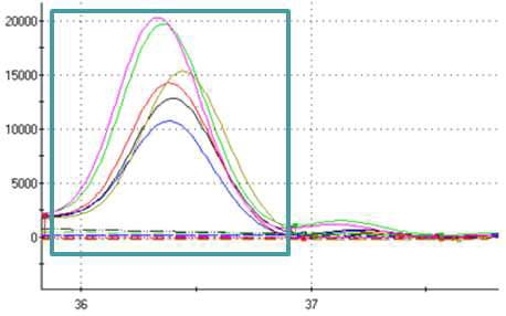 각 샘플의 ethyl isobutyrate peak