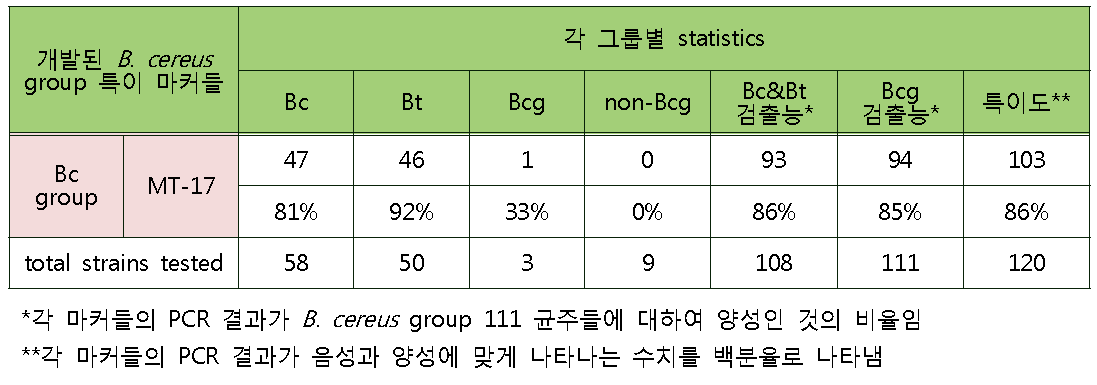 B. cereus group에 대한 Methyltransferase primer의 검출 결과