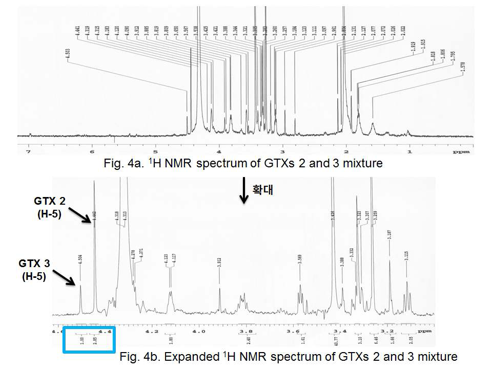 1H NMR spectrum을 이용한 GTX 2&3의 함량 평가.