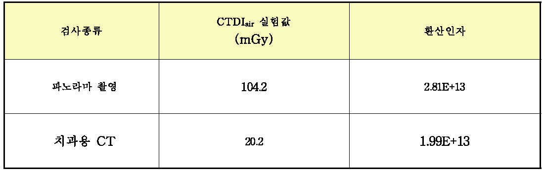 두부 필터와 사용 시 선량계산 환산인자