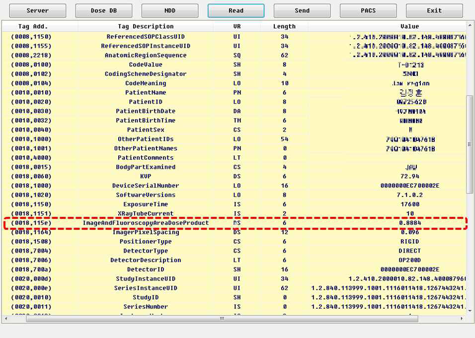 DICOM Tag로부터 DAP정보 확인