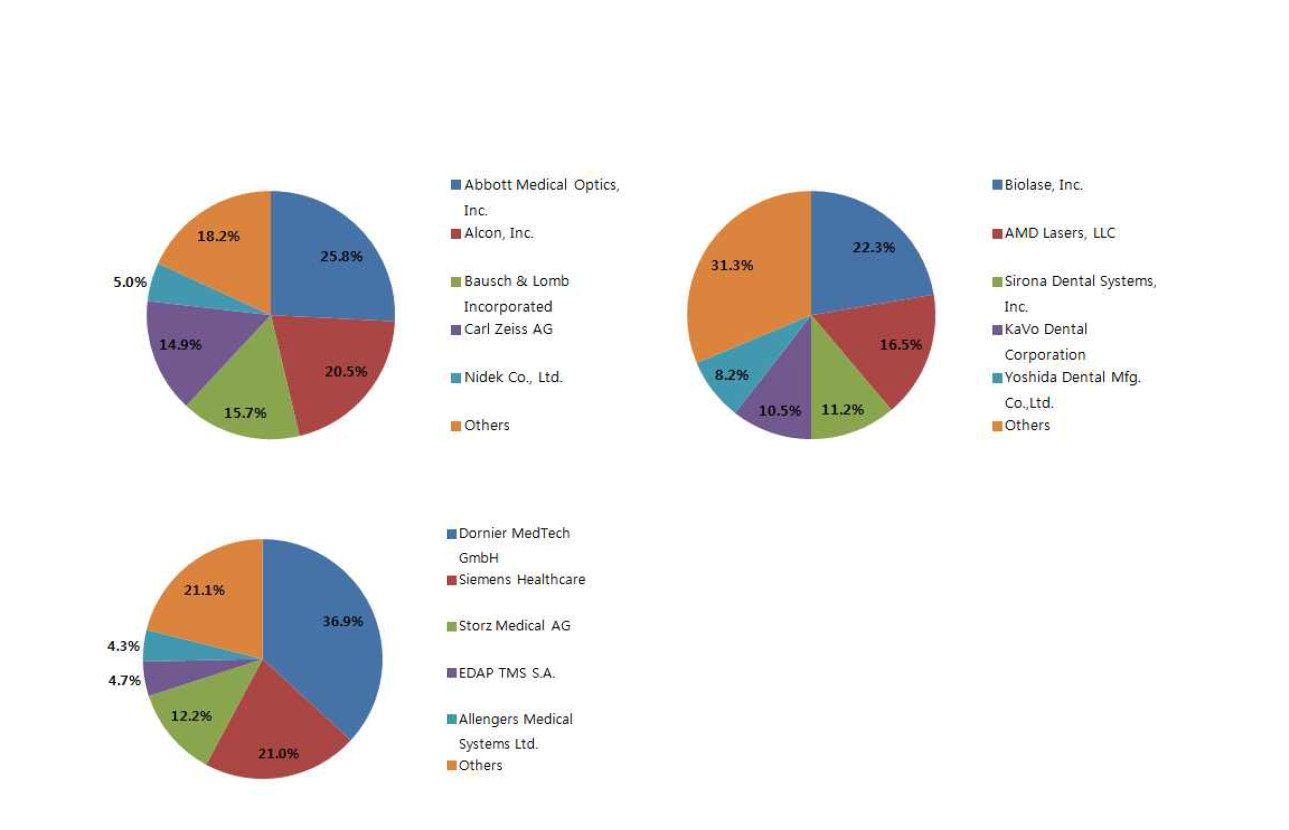 레이저치료기의 주요 기업별 시장 점유율, 2012