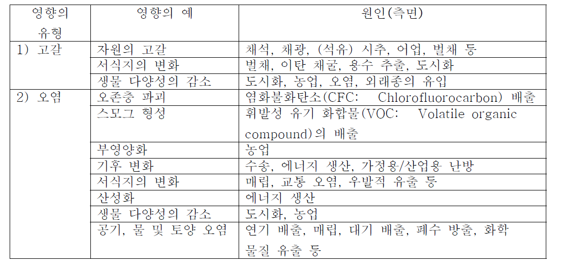 환경영향과 그 원인의 예