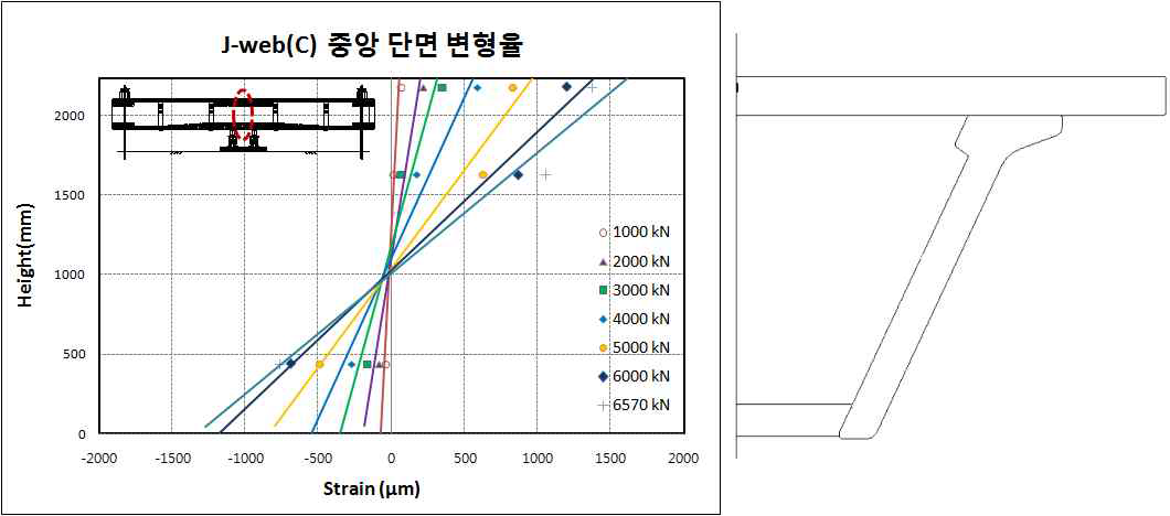 J-web(C)의 중앙 단면변형률