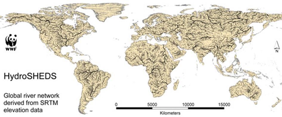HydroSHEDS 전세계 하천망도