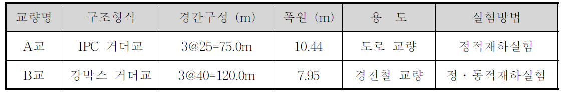 현장재하실험 대상 교량