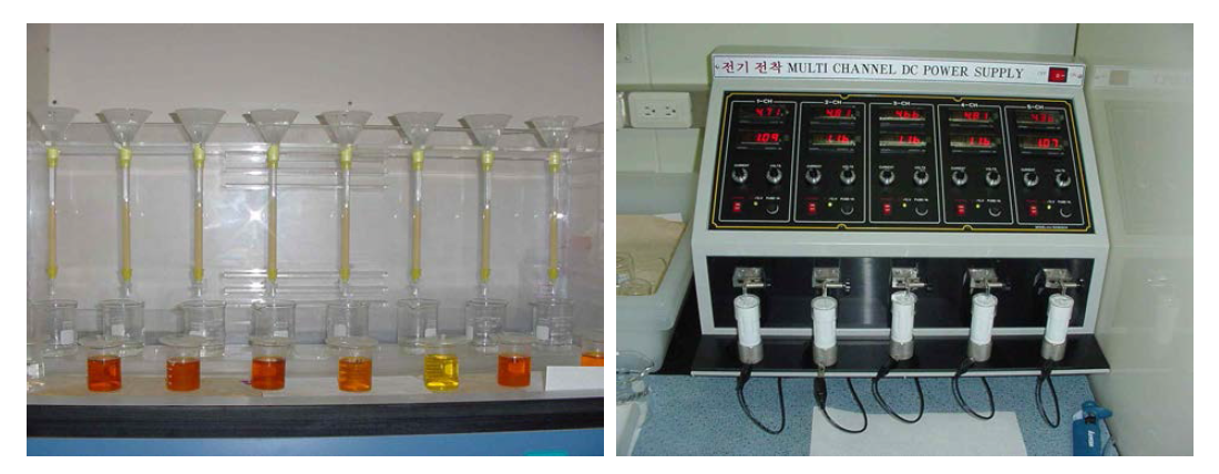 알파핵종 분석 시 사용하는 이온교환수지(좌) 및 전기전착장비(우)