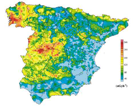 스페인의 자연 감마 방사선 지도