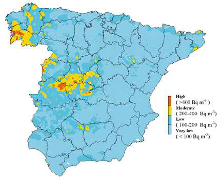 스페인의 실내 라돈 측정 지도