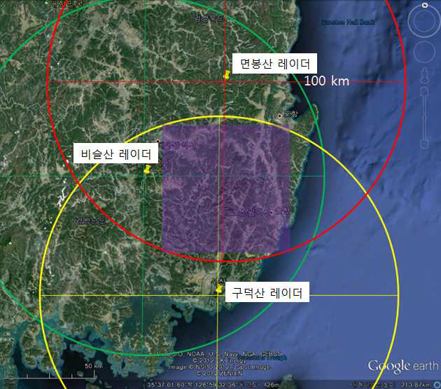 레이더 배치도 및 사례연구 지역