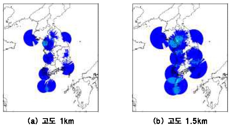 기상청 레이더 관측망으로 관측 가능한 저고도(1-1.5km) 영역